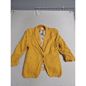 Jules & Leopold Studio Mustard Linen Blazer Rouch Sleeves Lined  Buttons S/P